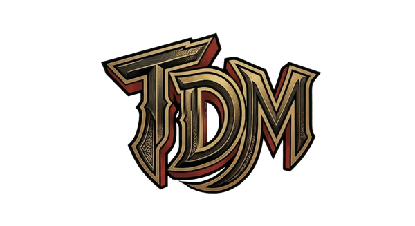 Decorative logo with 'TDM' text on a transparent background