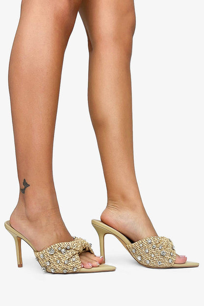 KORRA - Raffia Luxury Sandals, Beaded Design, Golden Hue